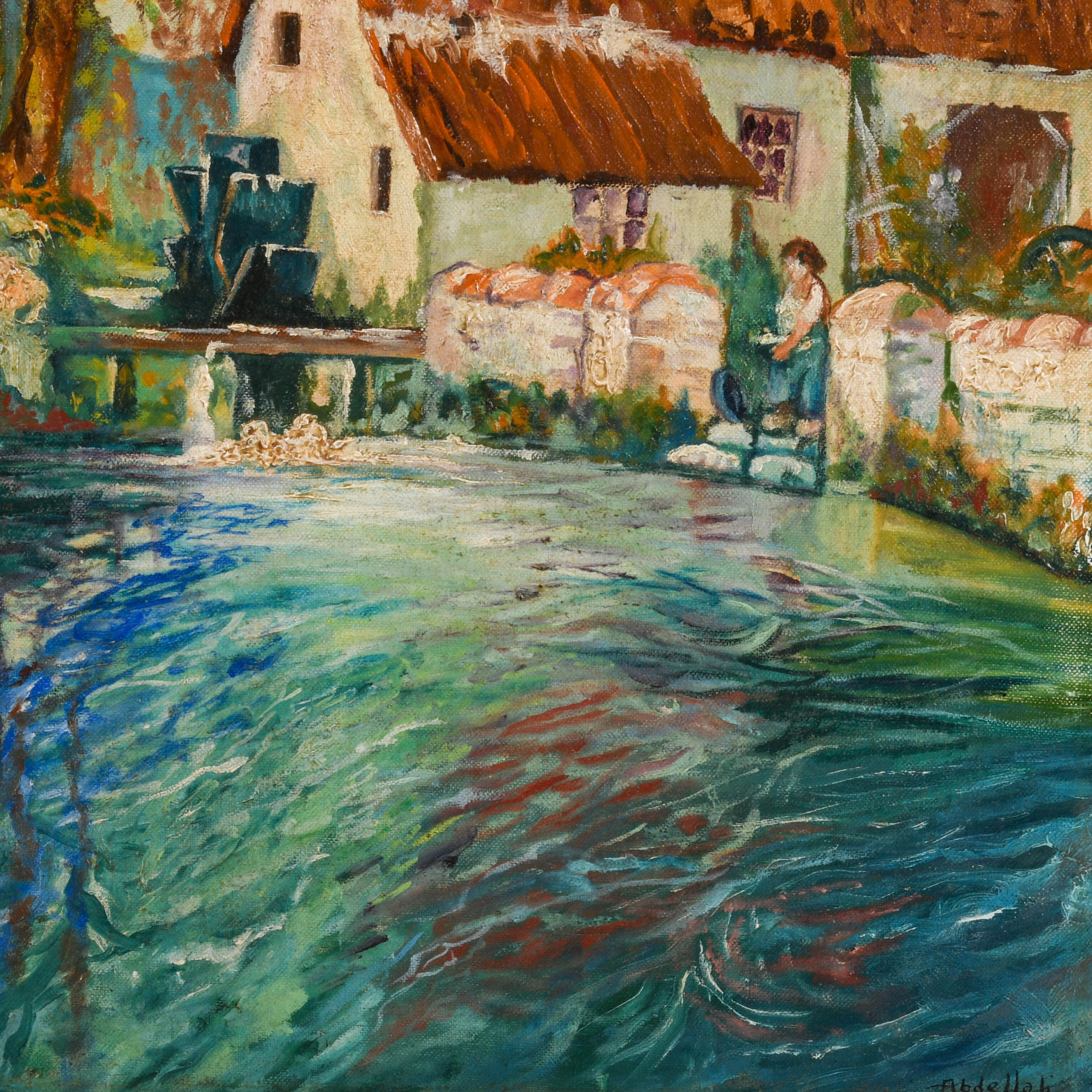Framed Impressionist "Old Mill" Oil on Board After George Ames Aldrich-3