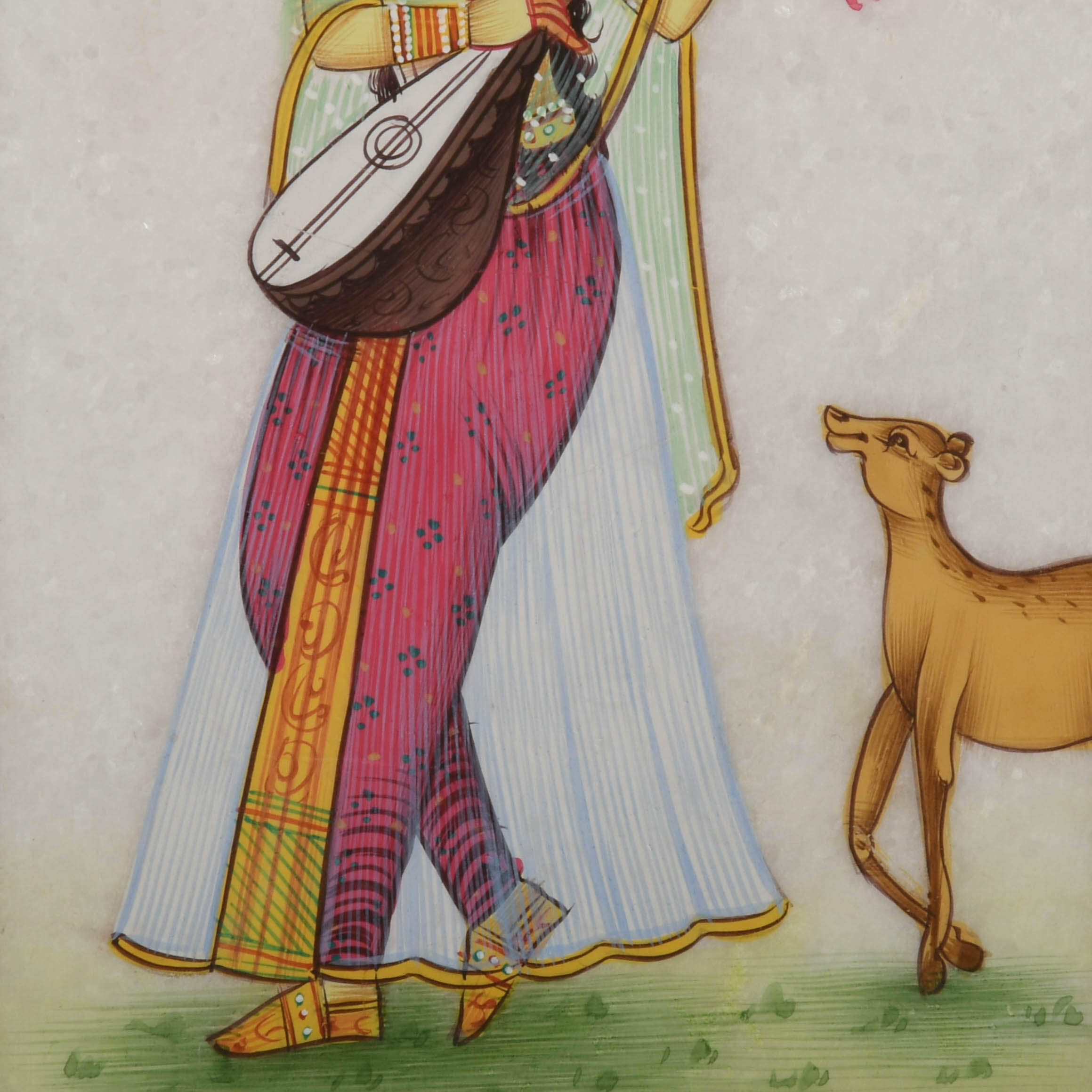 Todi Ragini Minature Painting on Marble of Heroine Nayika and Deer-3