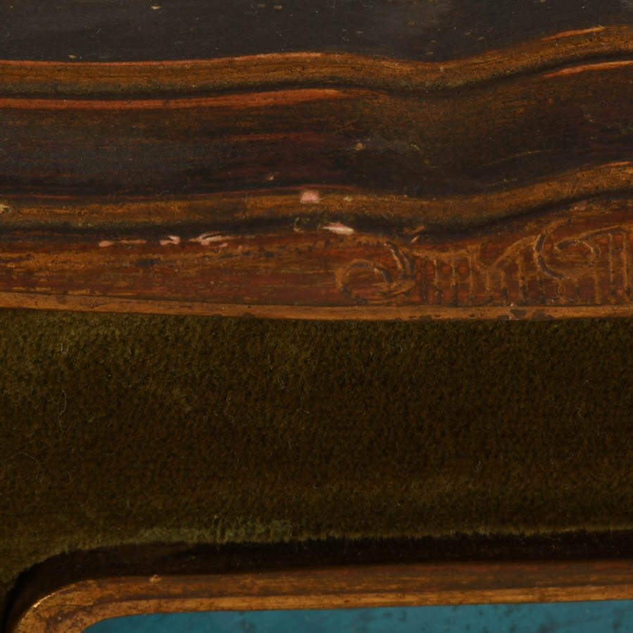 Signed Chilean Enamel on Copper Bucolic Oxcart Painting in Dome Glass-3