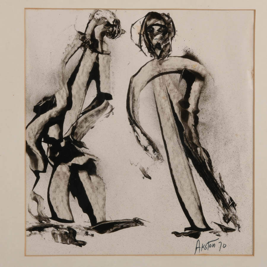 Framed J. Akston "Skaters" Acrylic on Paper-2