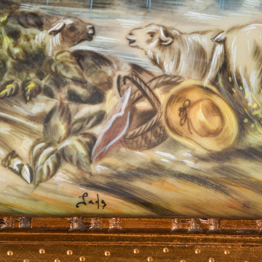Framed "Les Charmes de la Vie Champetre" Celluloid Painting After Boucher-3