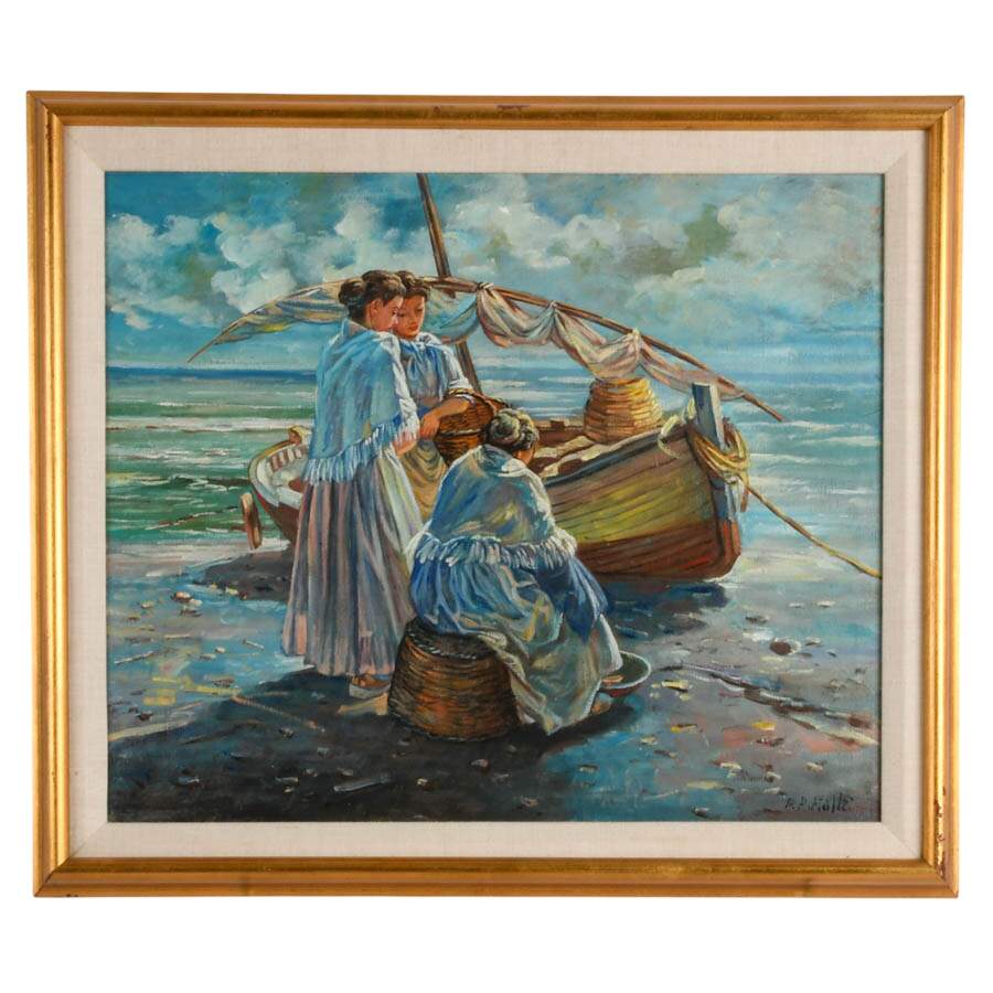 Framed Signed R.R. Mellet Oceanscape Oil on Canvas-1
