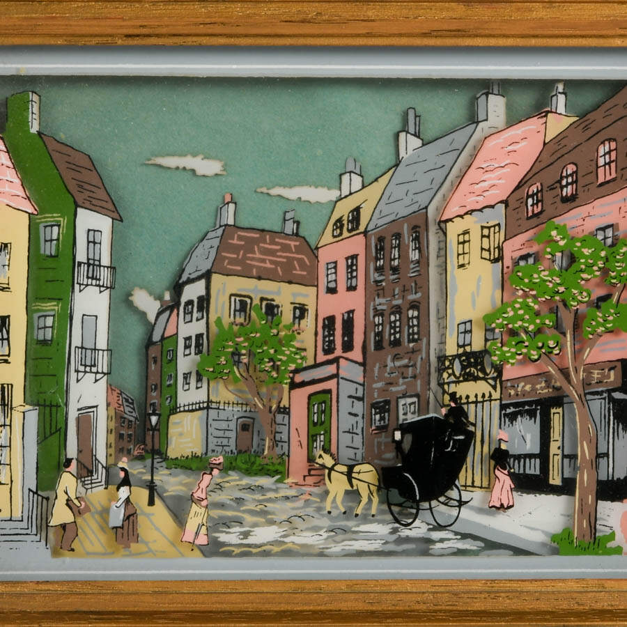 Framed Reverse Glass Painted "Cityscape"-2