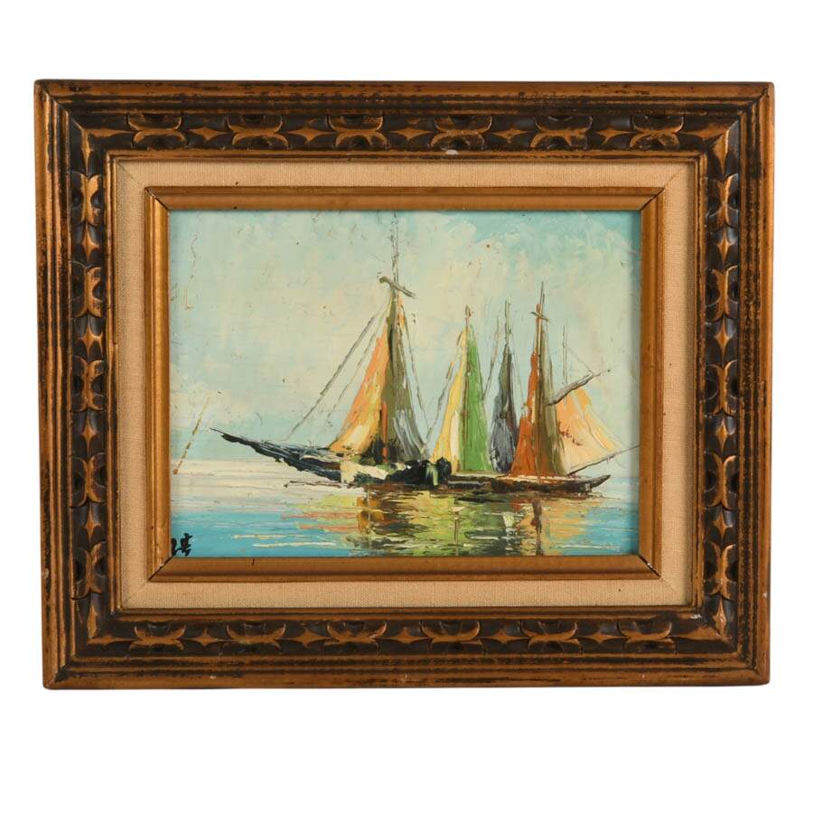 Framed Pair of Signed Boat and Coastal Scene Oil Paintings on Board-4