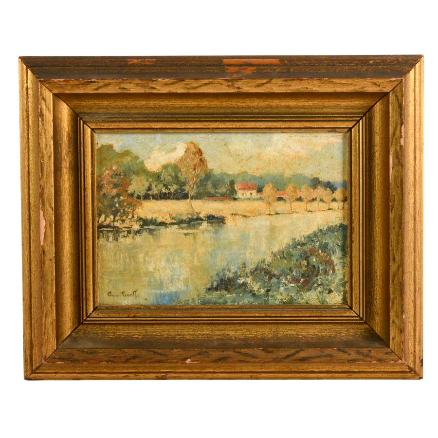 Framed Signed Landscape Oil on Board-1