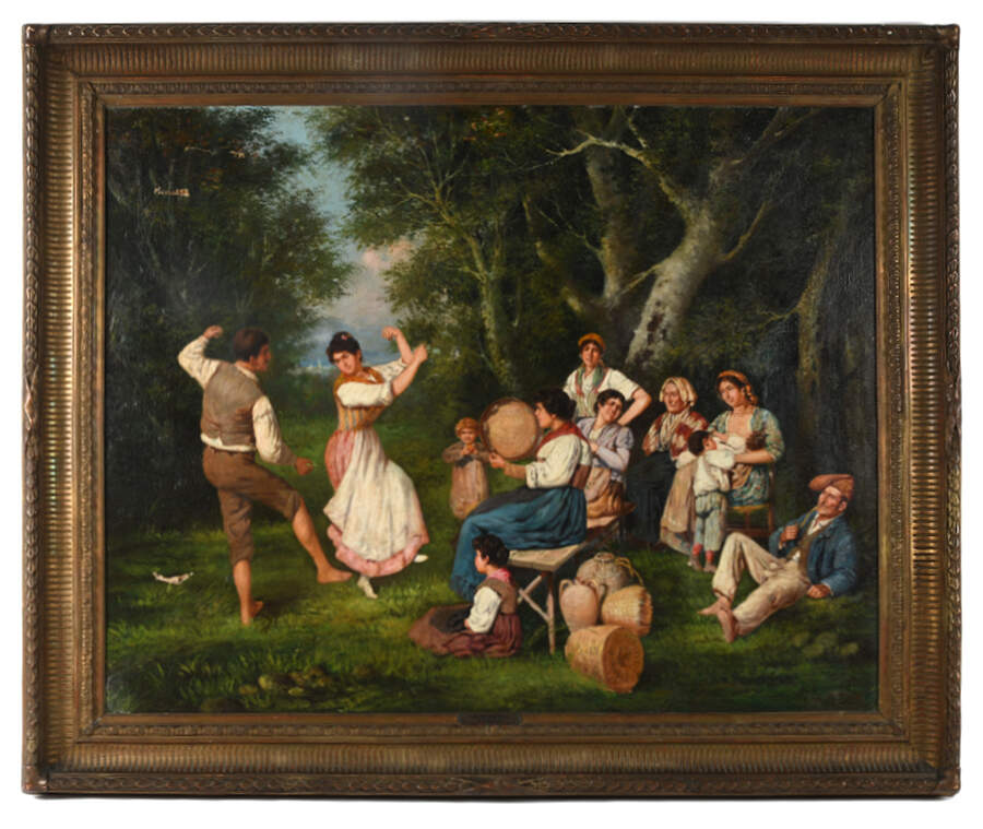 Framed Signed Circle of Laughter and Song Oil on Canvas-1
