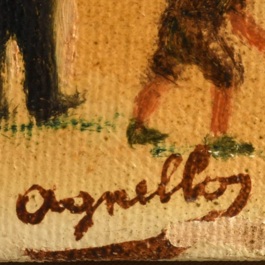 Signed John Agnello City Park Scene Oil on Canvas-5