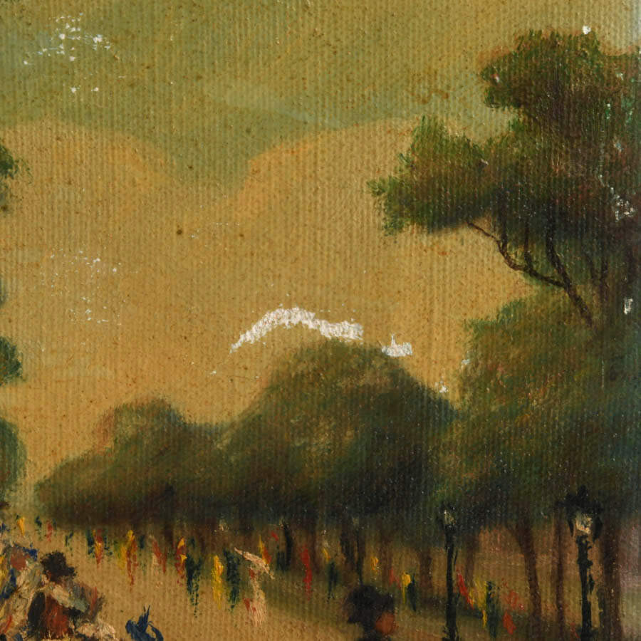 Signed John Agnello City Park Scene Oil on Canvas-4