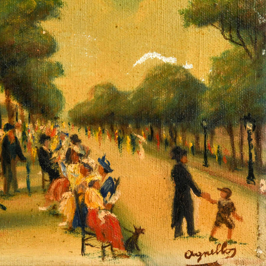 Signed John Agnello City Park Scene Oil on Canvas-3
