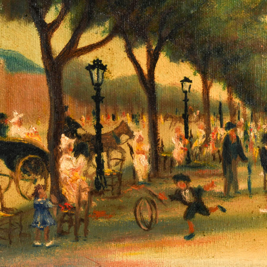 Signed John Agnello City Park Scene Oil on Canvas-2