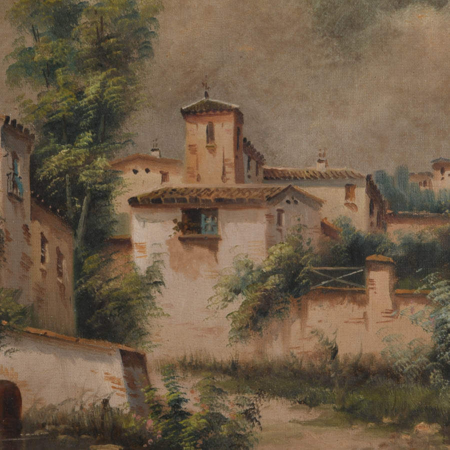 Antique Signed Vista Rural Oil on Canvas-3