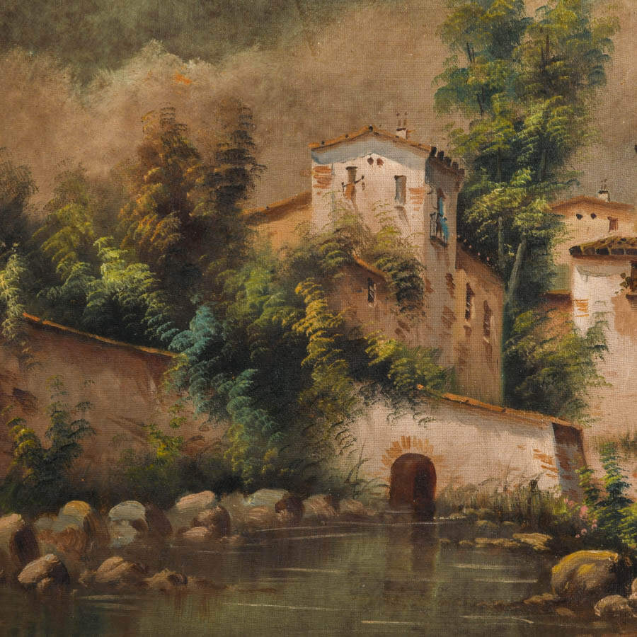 Antique Signed Vista Rural Oil on Canvas-2