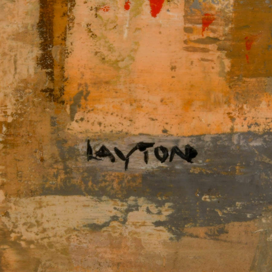Mid-Century Modern Abstract Cityscape Oil on Canvas Signed Layton-3