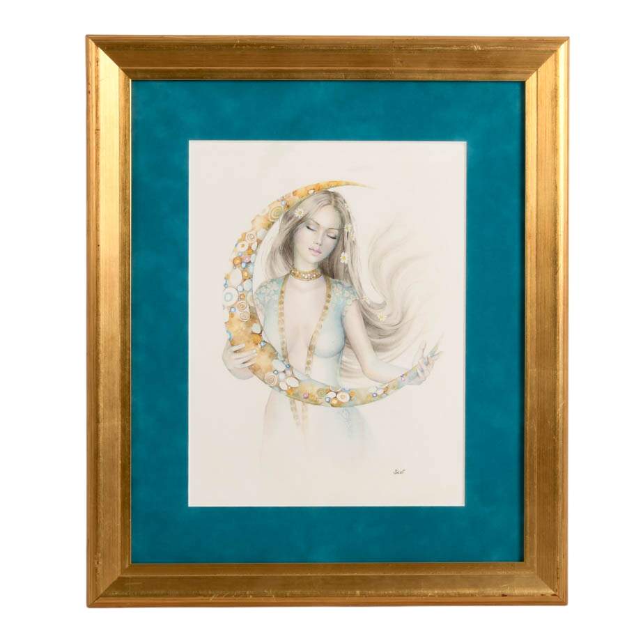 Framed "Moonstruck" Watercolor Signed by Scot Howden-1