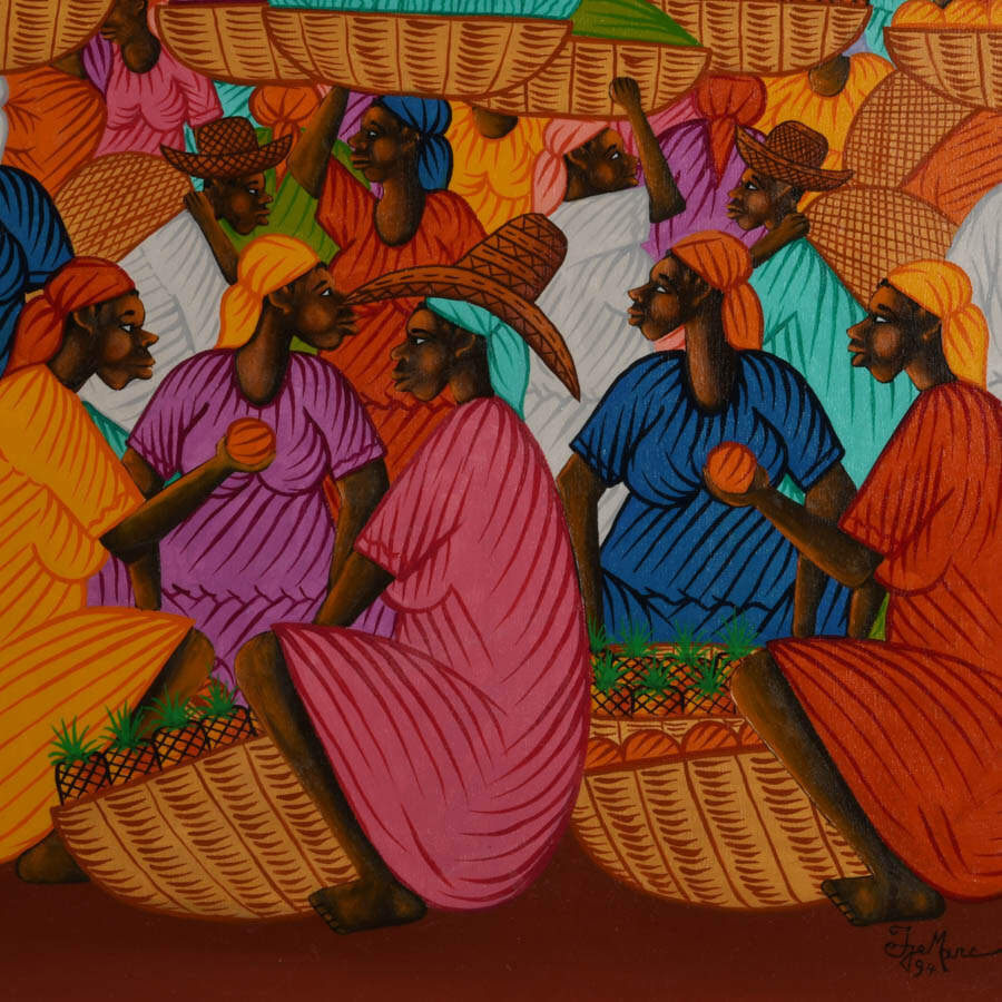 Framed "El mercado" Oil on Canvas Signed by Tye Marc-2