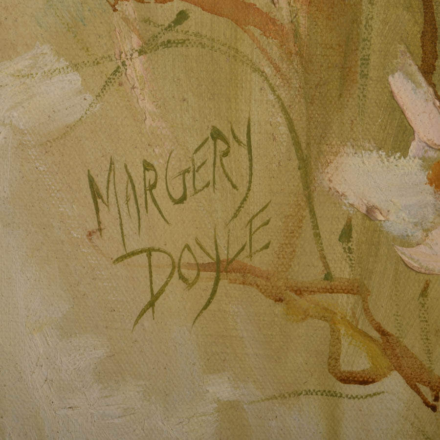 Framed Girl Picking Flowers Oil on Canvas Signed by Margery Doyle-4