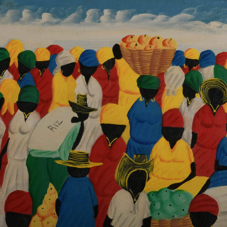 Framed Haitian Market Scene Oil on Canvas Signed Ernst J.J.-3