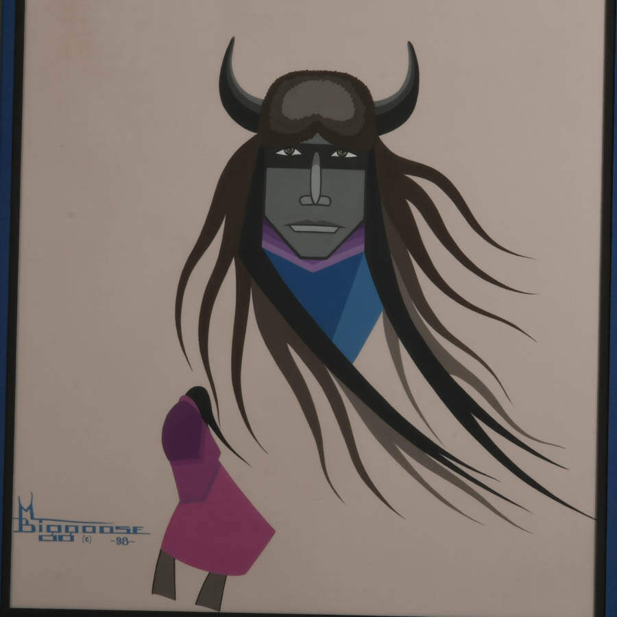 Framed "Buffalo Medicine Man" Acrylic Signed by Mars Biggoose in 1998-2