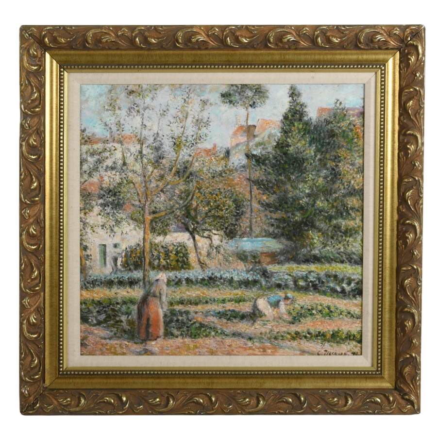 "Vegetable Garden at the Hermitage, Pontoise" Oil After Camille Pizarro-1
