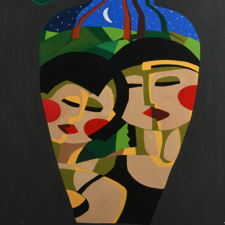 Cubist Pop-Art Floral Acrylic on Canvas Signed Freddy Gomez-2