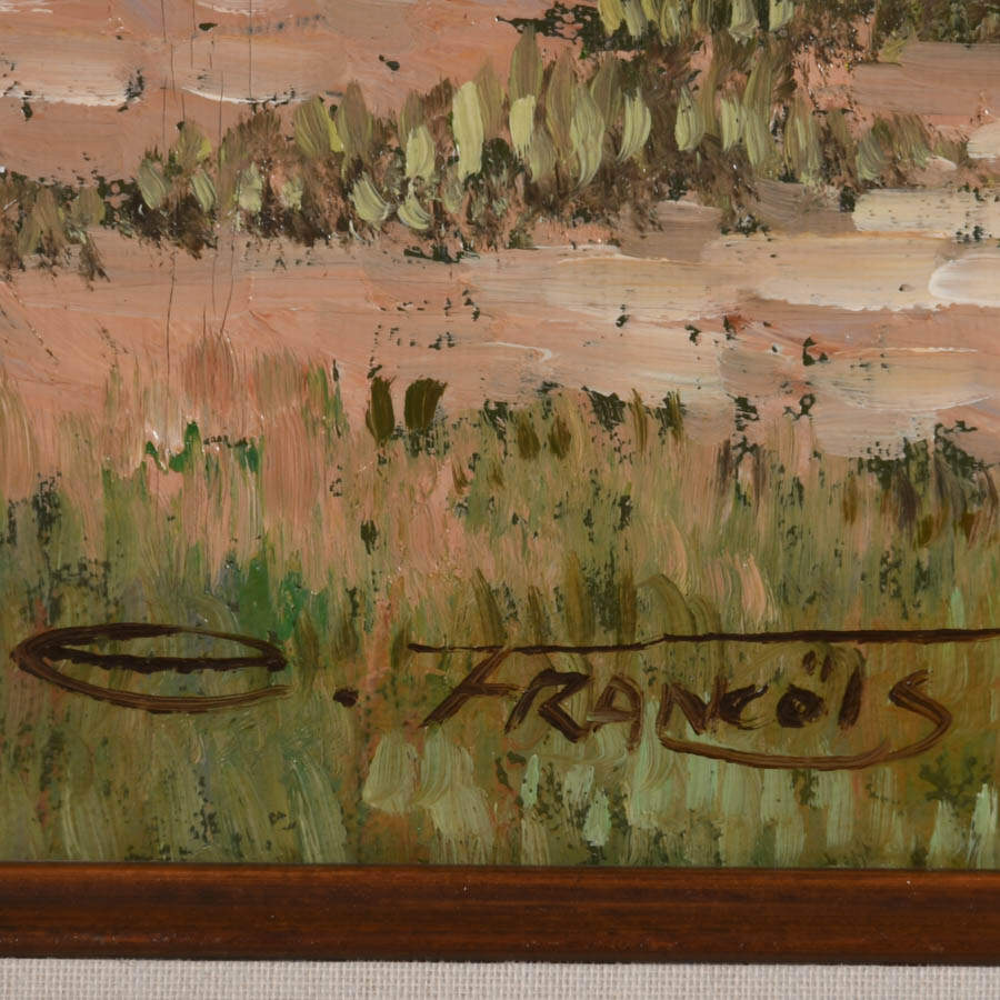 Framed Azalea Landscape Oil on Canvas Signed E. Francois-4