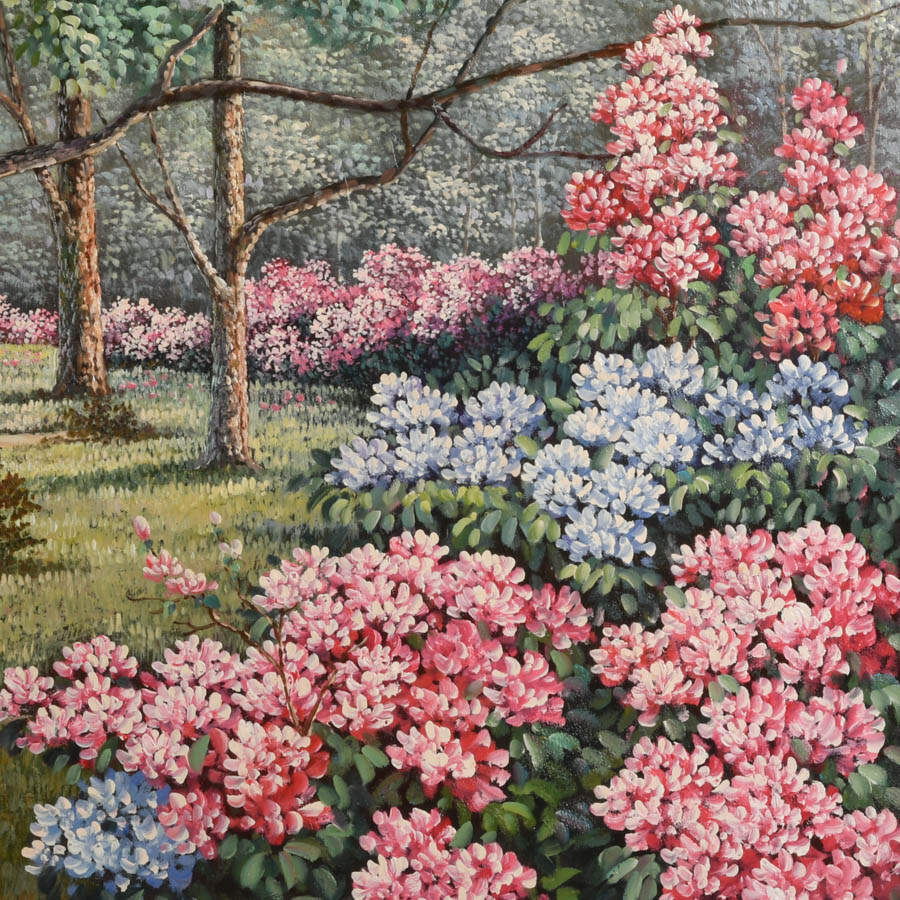 Framed Azalea Landscape Oil on Canvas Signed E. Francois-3