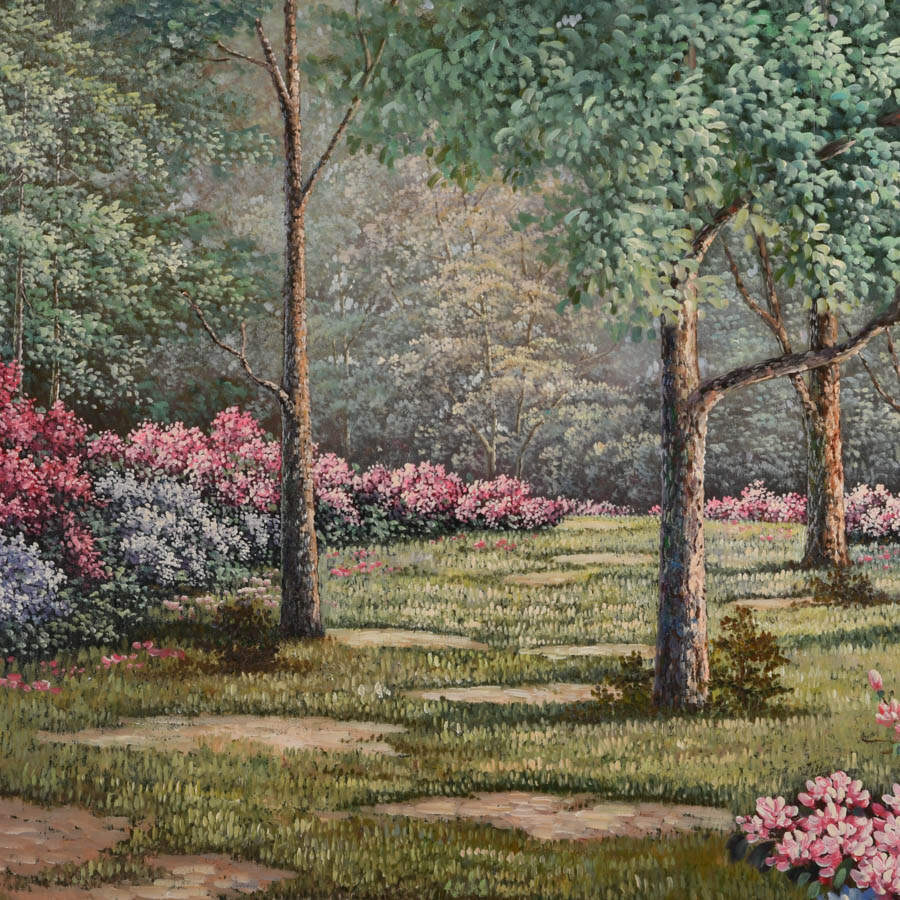 Framed Azalea Landscape Oil on Canvas Signed E. Francois-2