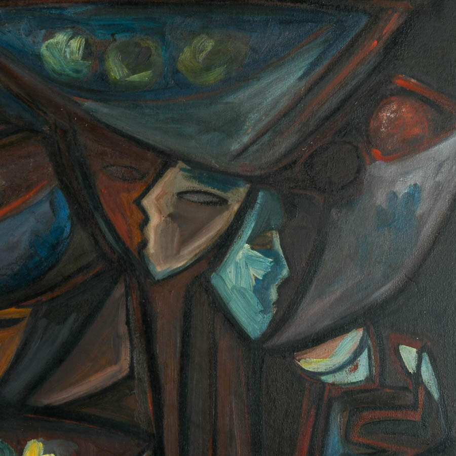 Framed "Canasteras en la Noche" Oil on Board Signed by Asdrúbal Domínguez-3