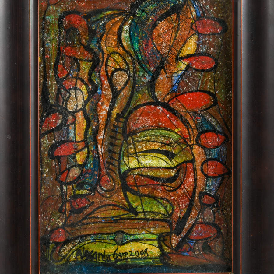 Framed "Contracting Applications" Oil on Paper Signed Alexander Gore 2008-2