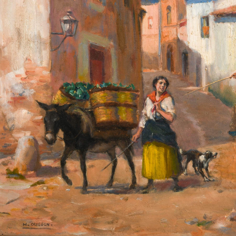 Framed "Donkey Guider" Oil on Canvas Signed M. Orregon-2