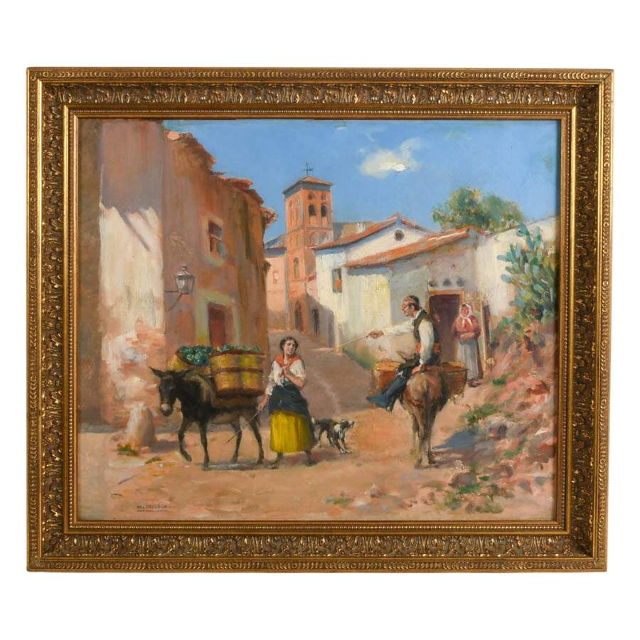 Framed "Donkey Guider" Oil on Canvas Signed M. Orregon-1