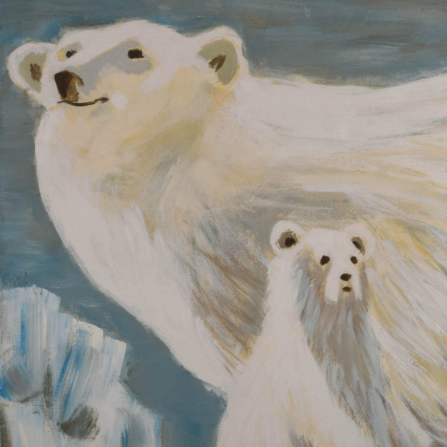 Framed Mother and Cub Polar Bears Oil on Canvas Signed Reynolds-2