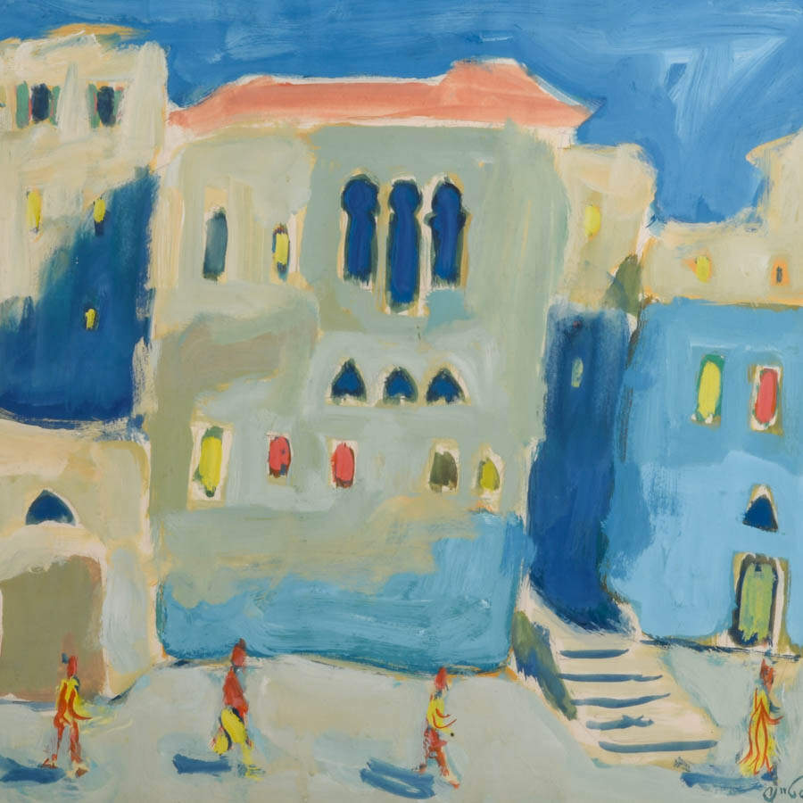 Framed "Old Jerusalem" Gouache on Board Signed by Yehuda Wallersteiner-3