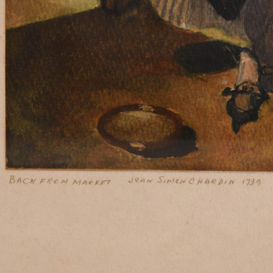 Signed "Back from Market" Gauche on Paper After Jean-Siméon Chardin-4