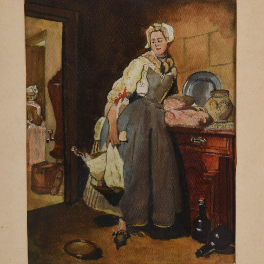 Signed "Back from Market" Gauche on Paper After Jean-Siméon Chardin-2