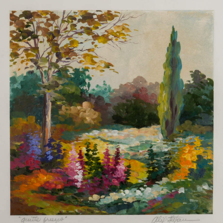 Framed Signed "Gentle Breeze" Gouache on Paper by Alix Stefan-2