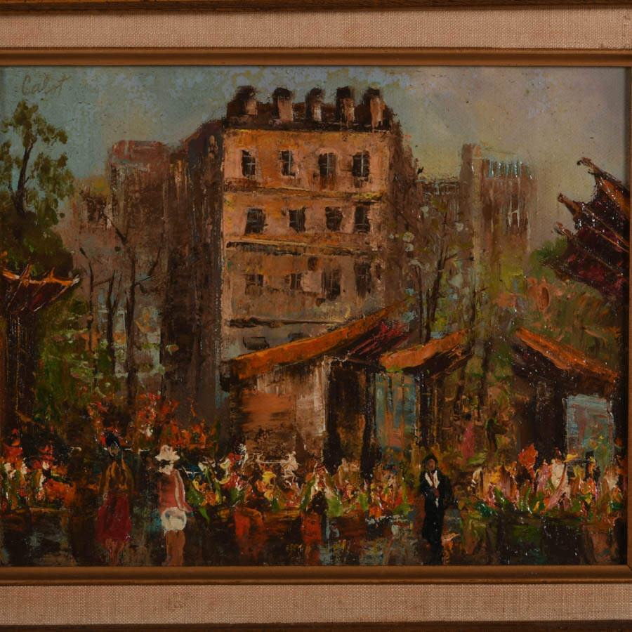 Framed Impressionist Parisian Street Scene Oil on Board Signed Calot-2