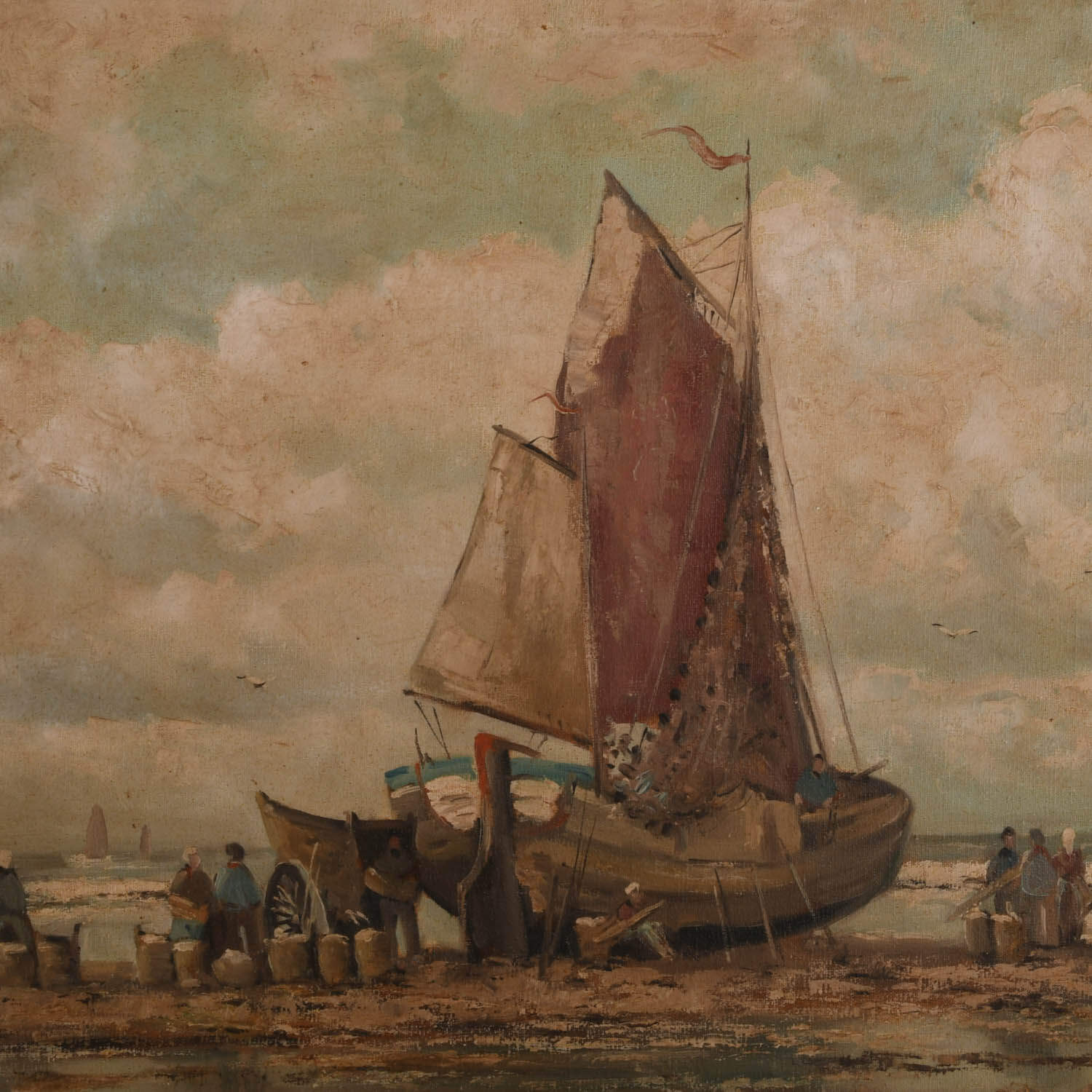 Framed "Fishing Boat on the Beach" Oil on Canvas After Helmut Reuter-2