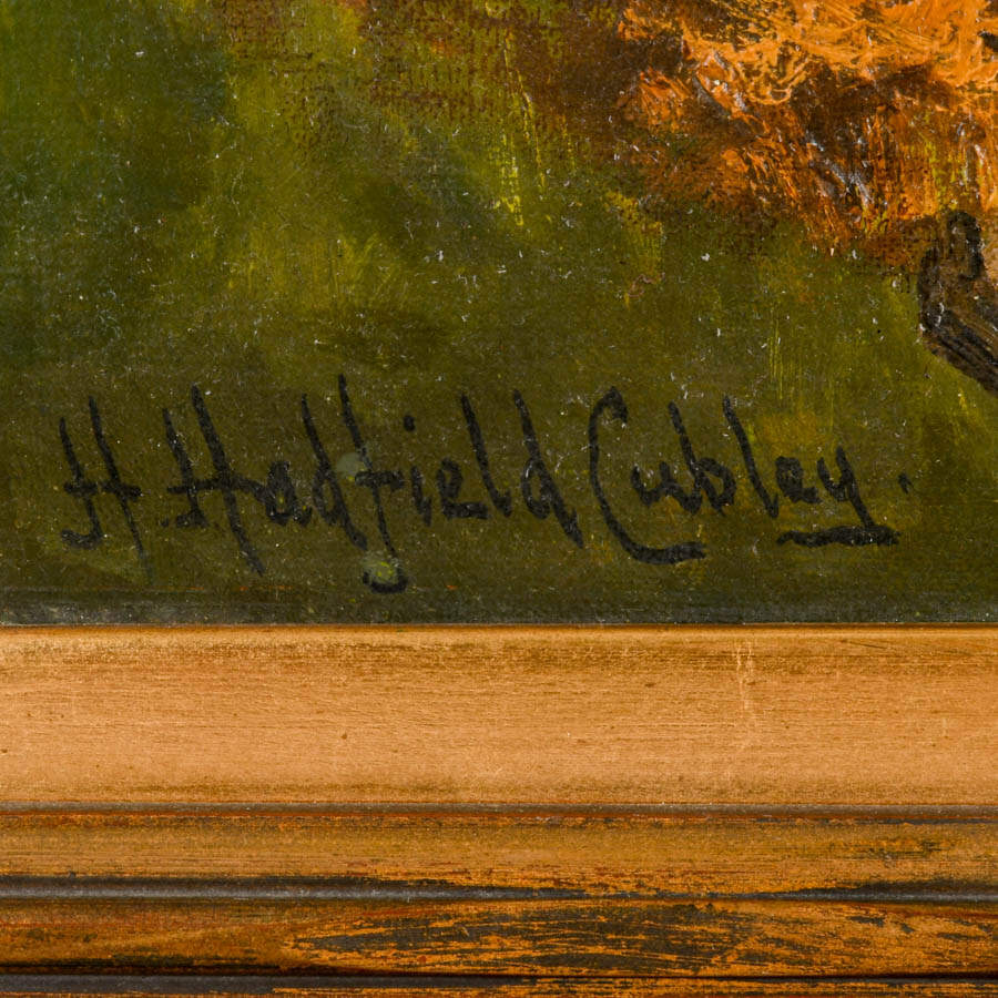 Framed British Landscape Oil on Canvas Signed by Henry Hadfield Cubley-3