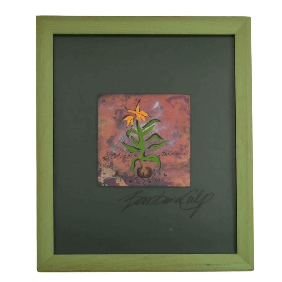 Yellow Fritillaria Raddeana Flower Enamel on Metal Signed Barbra Culp-1