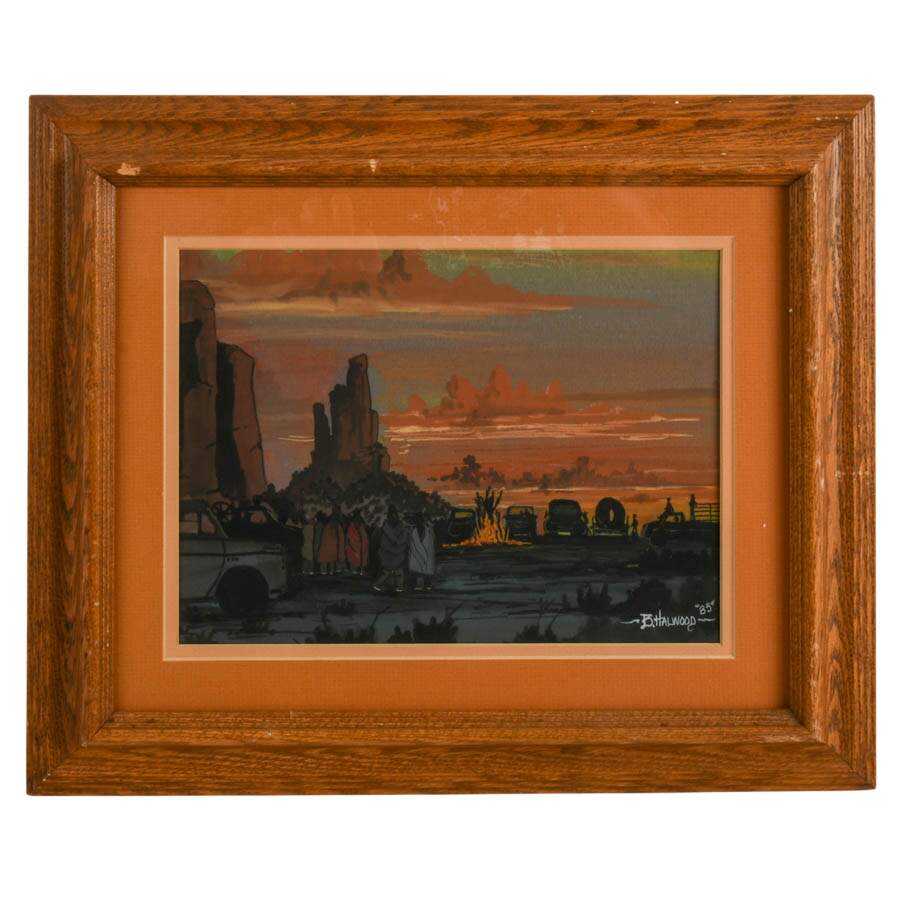 Signed Benson Halwood Southwest Landscape Watercolor and Gouache on Paper-1