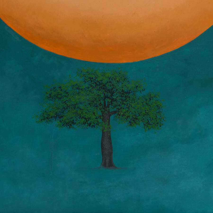 Surrealist Celestial Tree Acrylic Painting Attributed to Jorge Garcia Abreu-2