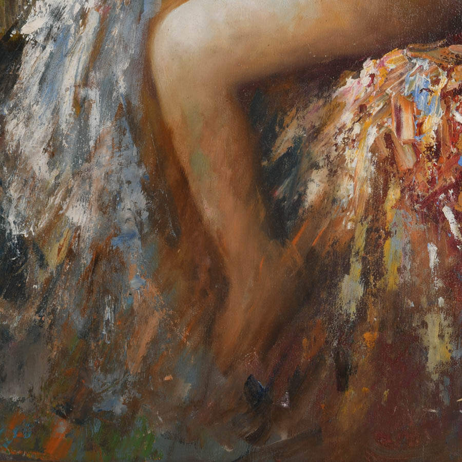 Framed Semi-Nude Woman Oil on Canvas Signed by B Danny-3