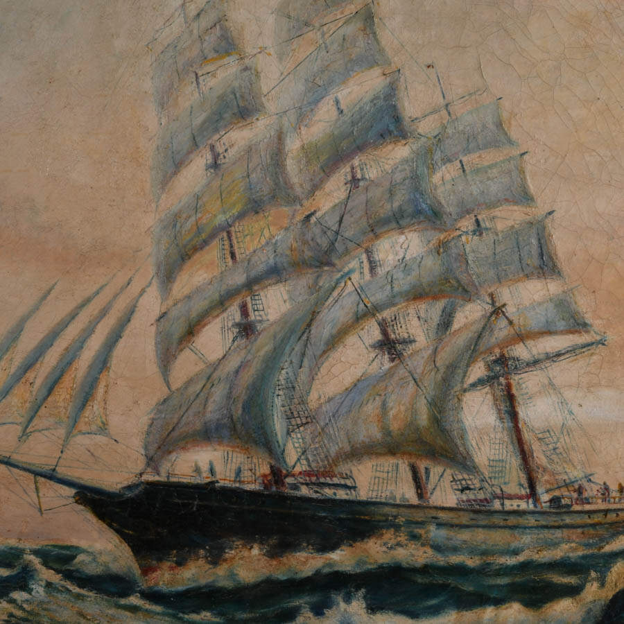 Framed Clipper Ship Oil on Canvas Signed A. Andersen-2