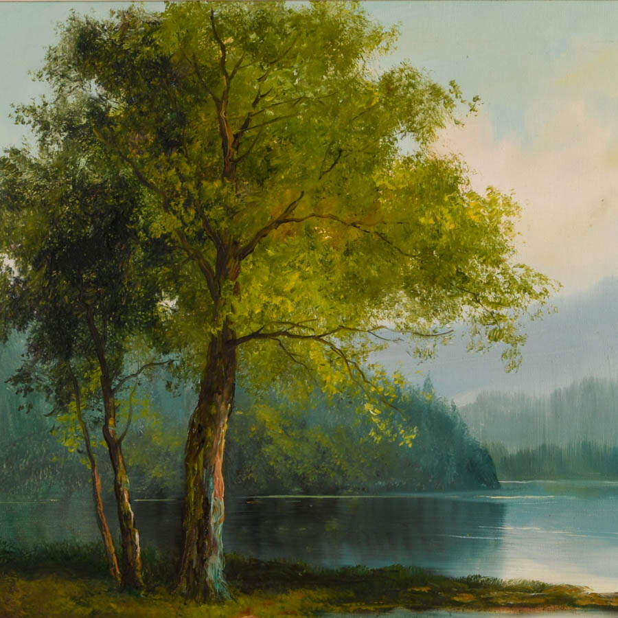 Framed Lakescape Oil on Canvas Signed by the Artist-2
