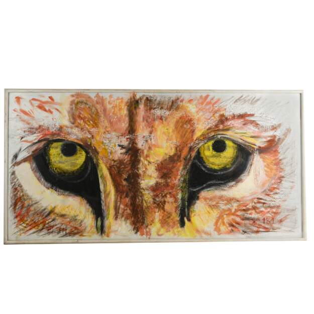Framed Cheetah Eyes Mixed-Media Painting on Canvas Signed by the Artist-1