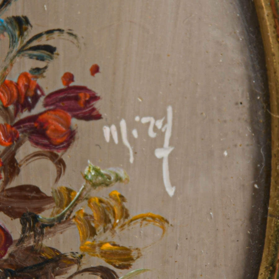 Antique Framed Hand-Painted Floral Still Life Miniature-3