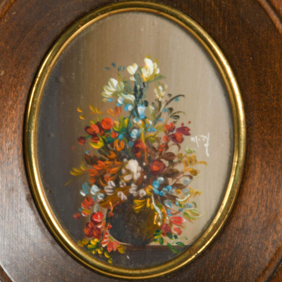 Antique Framed Hand-Painted Floral Still Life Miniature-2