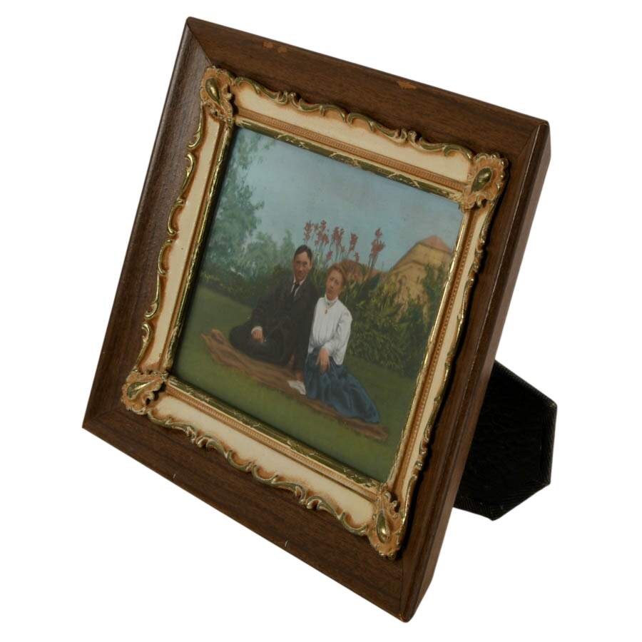 Antique Outdoor Couples' Portrait Reverse Painting on Glass-4