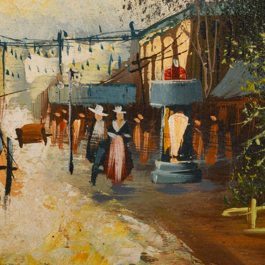 Signed Walter Blesh Small Victorian Street Scene Oil on Board-3